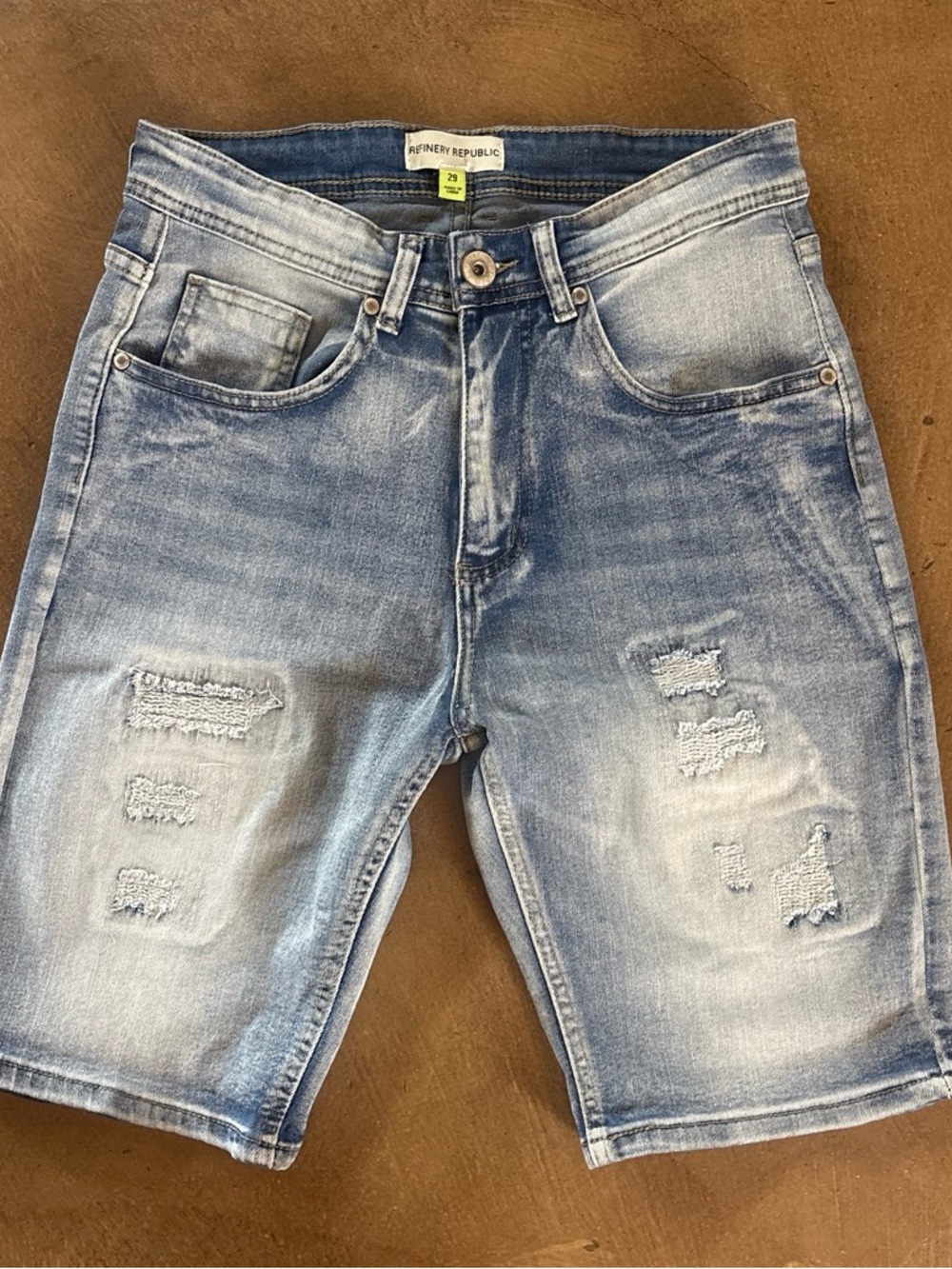 Refinery Republic Denim Shorts Mens 29 Blue Distressed Bermuda Stretch Jorts